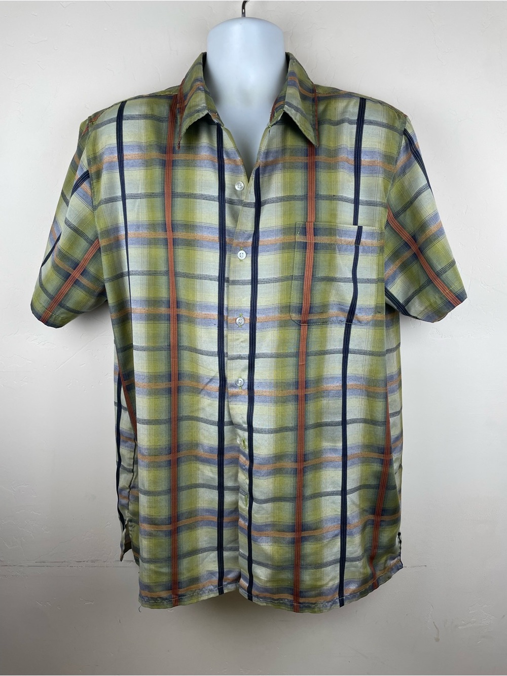 Haband Short-Sleeve Plaid Button-Down Shirt in Olive, Black & Rust